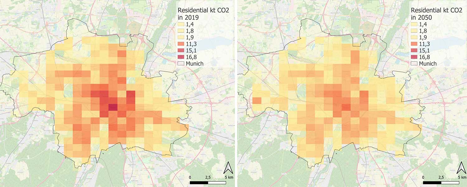 Climate Plan Mapper: Munich in 2019 and 2050 